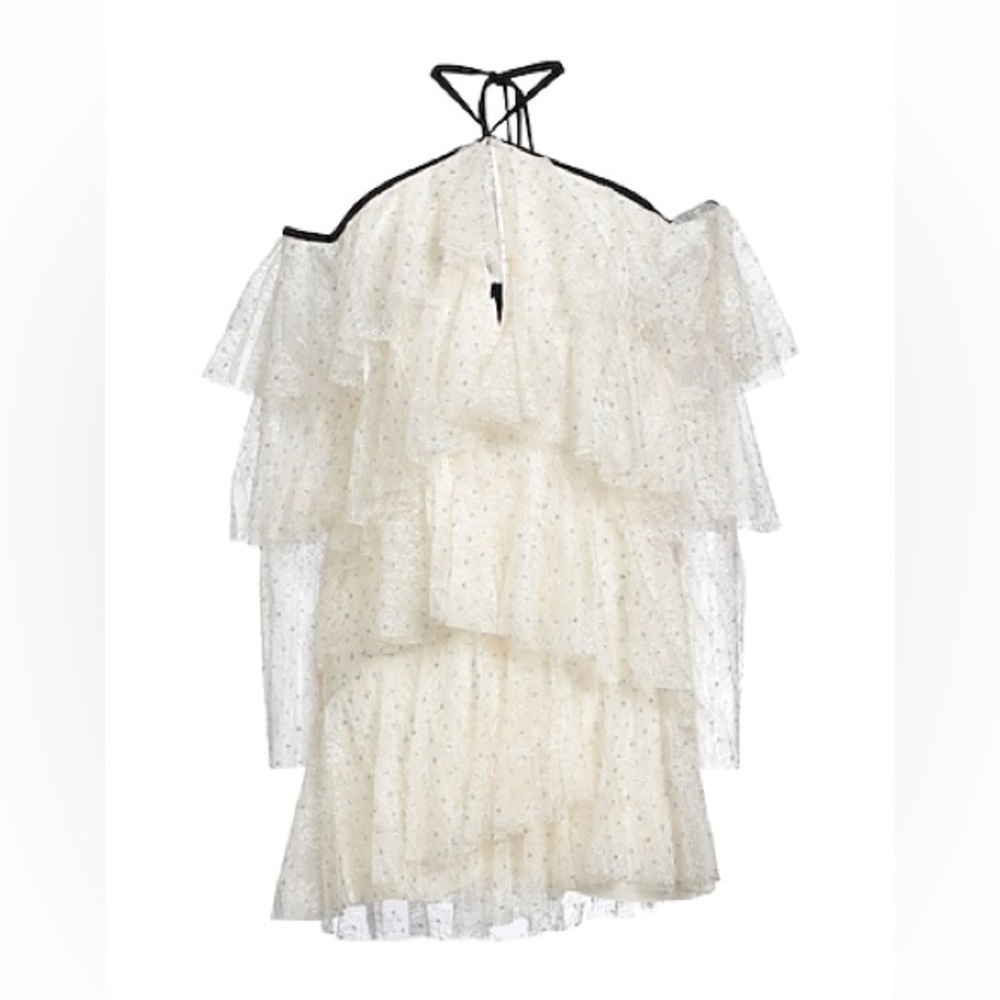 Philosophy di Lorenzo Serafini Cream Lace and Glitter Polka Dot Tiered Dress